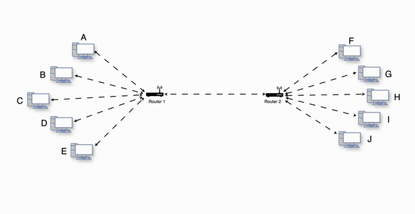 Both networks communicating through their routers