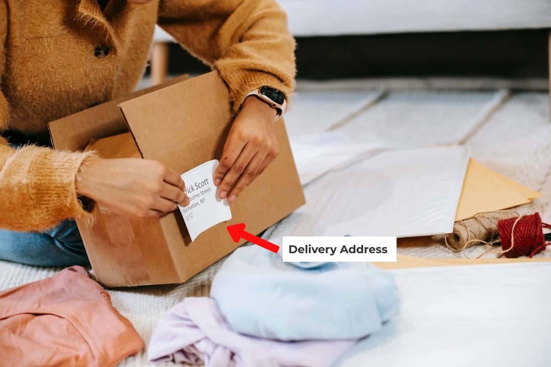A package being assigned a delivery address.